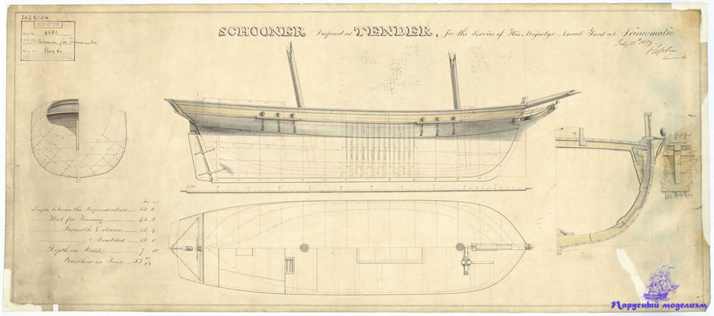 Двухмачтовая шхуна марсельная чертежи